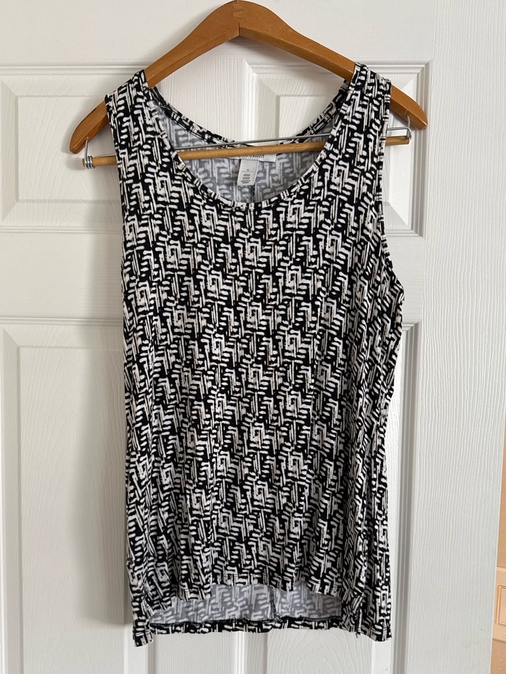 WHBM White House Black Market Sleeveless Blouse Top Black/White/Tan Print Small